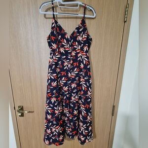 Floral Sleeveless Midi Dress - Size L (adjustable strap, functional front button